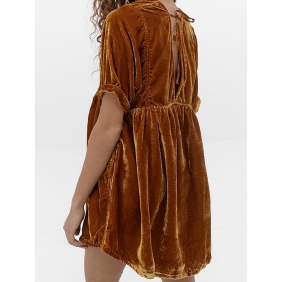 Free People Ivy Velvet Mini Dress Golden Mustard Size Large NWT - Picture 6 of 7